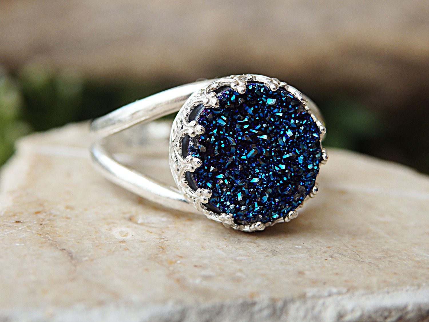 Quartz Druzy Ring Druzy Gemstone Ring Quartz Ring Unique Stone Ring Blue Titanium Ring Sterling Silver Rings Women Signet Ring for Her Etsy Canada
