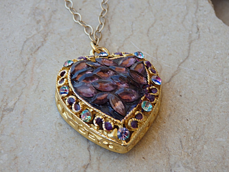 Heart shaped necklace Dye jewelry Purple Amethyst necklace.Mother day jewelry Gold Heart Necklace Mom Gift Idea Hand painted pendant