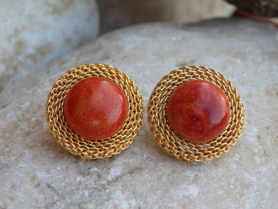 Handmade Designer Coral Earrings 24 k Gold Over 925 k Sterling Silver