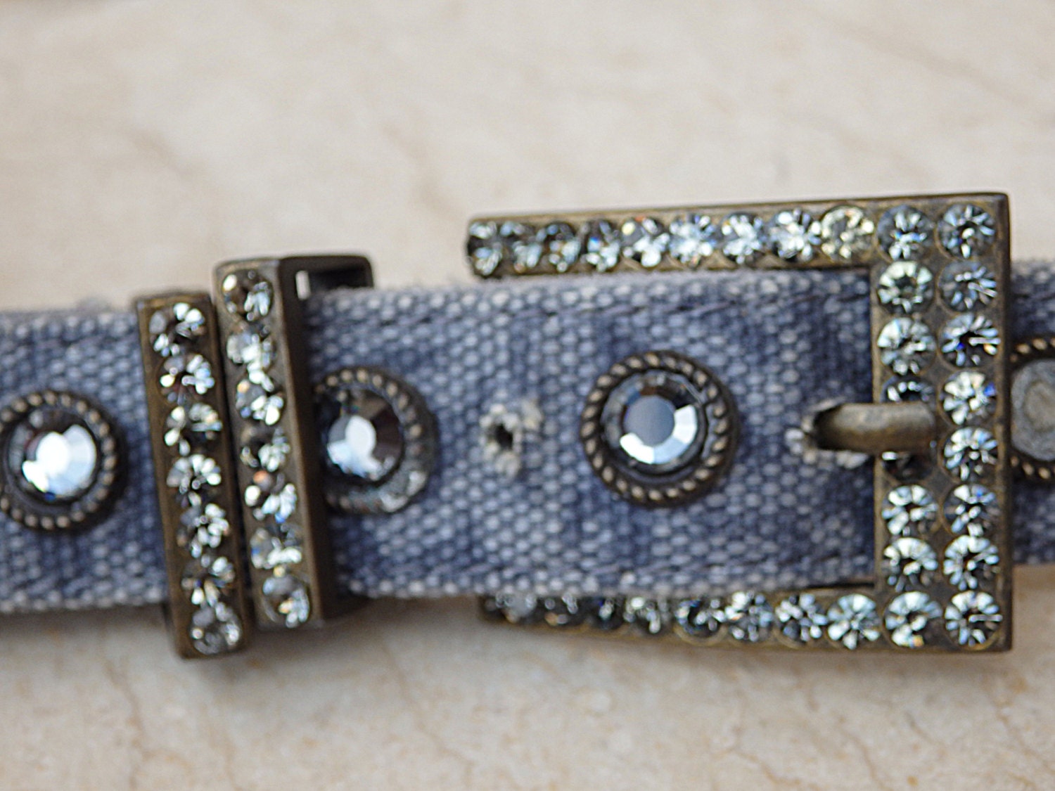 Crystal Suede Jeans Belt: Blue Leather & Textile Women display picture 2