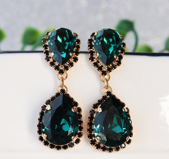 Emerald BLACK EARRINGS Formal Bridal Jewelry Emerald | Etsy