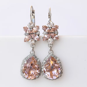 BLUSH DROP EARRINGS, Morganite Crystals Wedding Earrings, Bridesmaids Long Earrings, Bridal Jewelry Gift, Classic And Unique Dangle Earrings