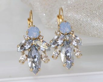 DUSTY BLUE EARRINGS, Vintage Crystal Earrings,Bridal Ice Blue  Earrings,Wedding Powder Blue Earrings,Bridesmaids Halo Drop Earrings