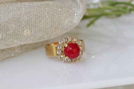 White and red square design stone gold plated ring – Jhillmill Fashion  Jewellery