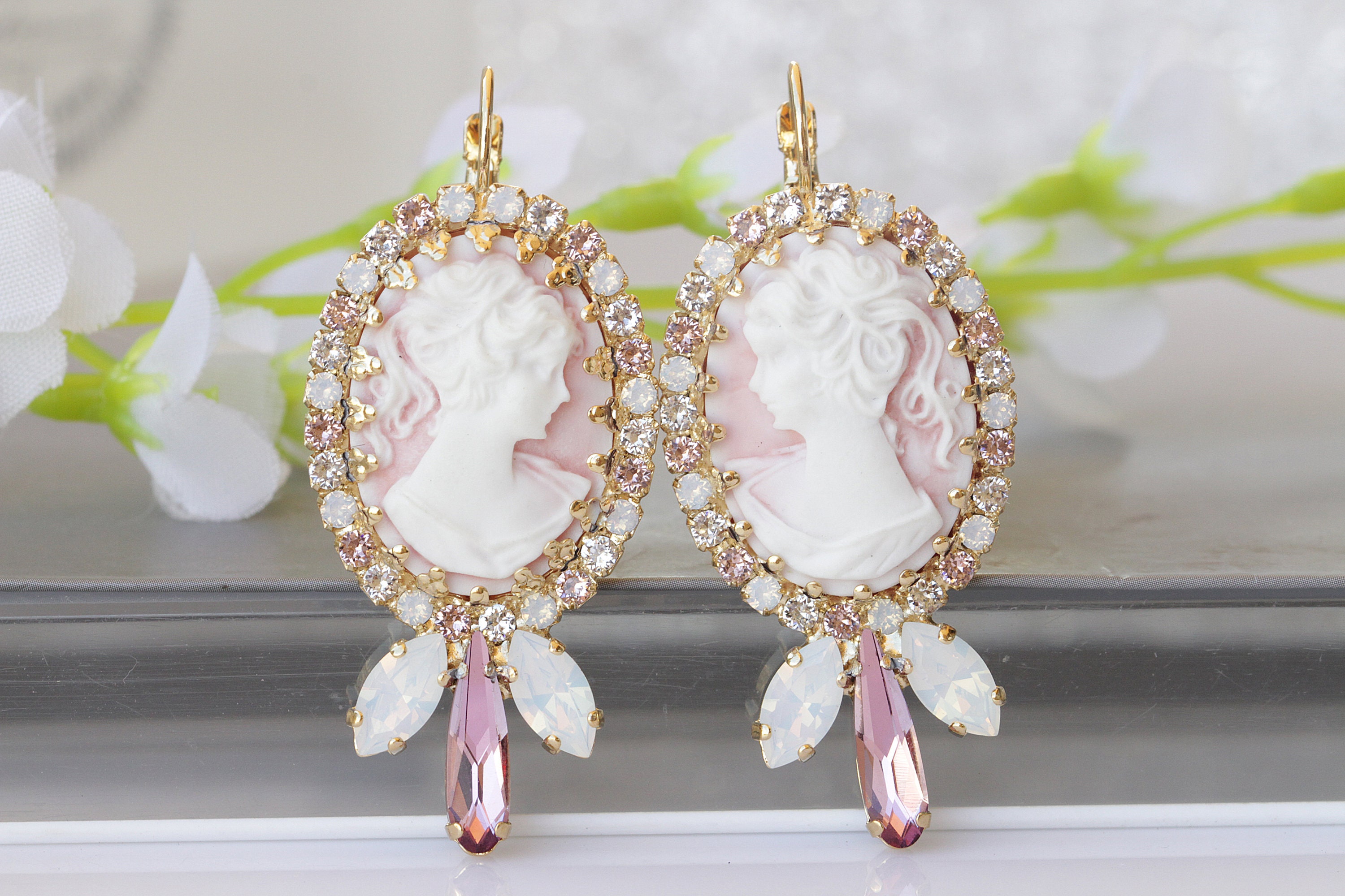 Pink cameo best sale earrings