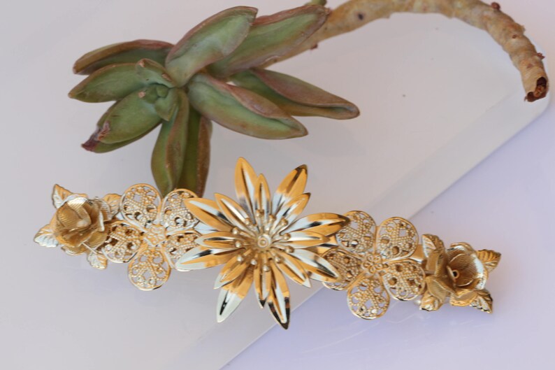 FLOWER HAIR BARRETTE Large Barrette 100 Mm Bridal Hair Etsy