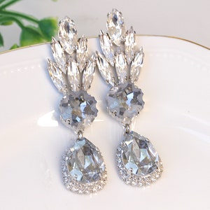DUSTY BLUE Dangle Earrings, Light Blue EARRINGS, Bridal Something Blue, Antique Blue Chandelier Earrings, Statement Unique Earrings