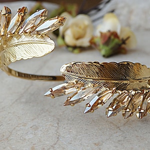 Champagner Armband. Manschettenarmband gold.  Armband. Brautjungfern Armband. Verstellbare Manschette.  Feder manschette. BrautArmband Hochzeit