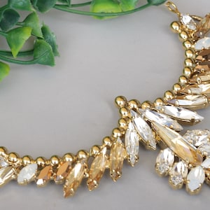 CHAMPAGNE STATEMENT NECKLACE, Rose Gold Filled Bridal Necklace, Rose Gold Jewelry, Wedding Cluster Necklace, Opal Crystal  Necklace