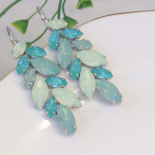MINT OPAL EARRINGS, Art Deco Wedding Jewelry, Light Green Earrings, Pastel Bridal Earrings, shops Earrings, Aqua Blue Turquoise Earrings