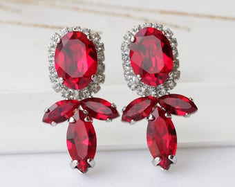 RED CRYSTAL EARRINGS,  Bridal Ruby Earrings, Christmas Gift For Wife, Ruby  Earrings, Pomegranate Crystal Earrings, Gift for her