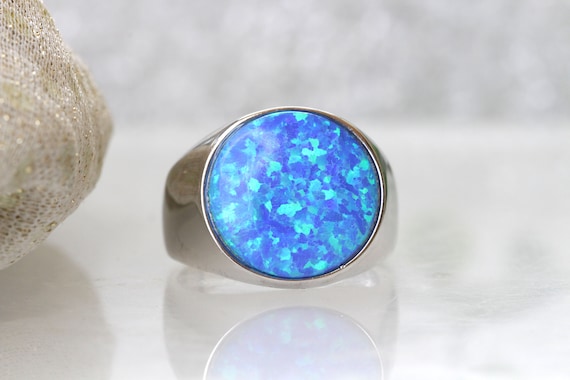 Chunky Lab Opal Ring, Wide Band, 925 Sterling Silver (16mm) - Etsy