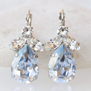 DUSTY BLUE EARRINGS,Blue Drop Wedding Earrings, Light Blue Crystal Earrings, Dangle Estate Earrings For The Brides, Teardrop Bridal Gift