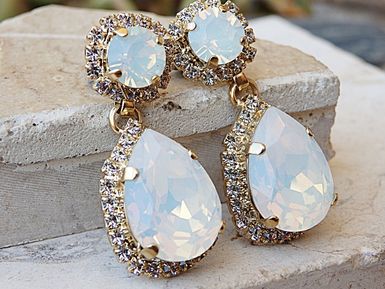 White Opal Earrings Bridal Opal Earrings Bridesmaids Etsy