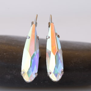 Bridal Crystal Ab Earrings, Bridesmaid Teardrop Dainty Earrings Gift, Rainbow Necklace, Aurora Borealis, Wedding Jewelry,Simple Drop Earring