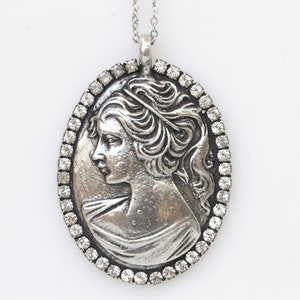 ZILVEREN CAMEO KETTING, Grote Cameo Ketting, Cameo Hanger, Antieke Stijl, Cameo Ketting, Statement Gift, vintage Cameo Ketting