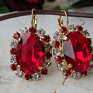 Ruby Red Earrings, Gold Red  Earrings, Red Oval Earrings, Wife Gift, Red Bridesmaid Earrings, Red Jewelry.Drop Dangle Stud Earrings