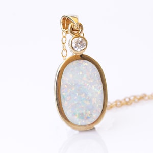 WHITE Opal necklace, Gemstone opal pendant necklace, Fire opal jewelry, Gold Filled with opal necklace, October Birthstone, Crystal and Opal