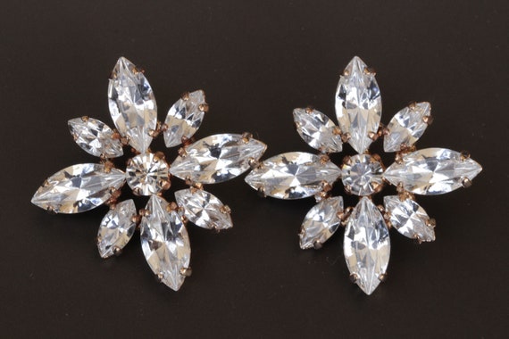 Clear Crystal Floral Stud Earrings, Bride Jewelry