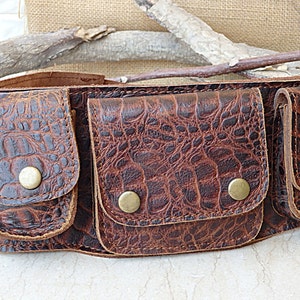Festival pocket belt bag, Brown leather pocket belt with pockets,  belt  festival pocket belt, Unisex waist pouch pocket belt