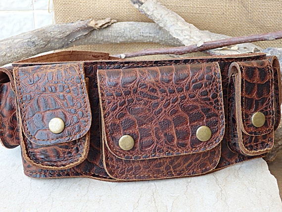 Brown Leather Festival Pocket Belt, Unisex Waist Pouch - Etsy