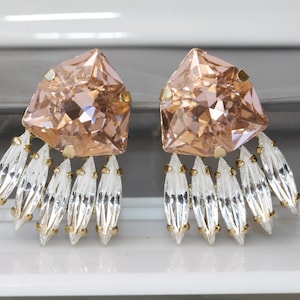 BLUSH WEDDING EARRINGS, Jewelry For Bride, Morganite Earrings,  Bridal Earrings, Pink Blush Earrings,Rose Gold Earrings, Big  Studs