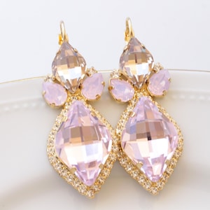 PINK DROP EARRINGS, Statement Dangle Earrings, Light Pink Opal Crystal Earrings,Jewelry For Brides, Large Baby Pink Earrings, Formal Jewelry