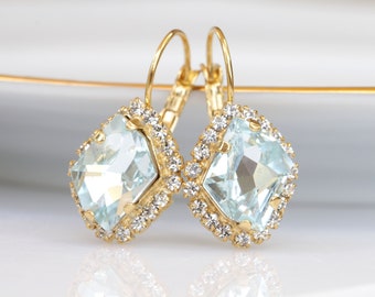 AQUAMARINE DROP EARRINGS,  Bridal Earrings, Light Blue Earrings, Asymmetric Earrings, Wedding Earrings, Something Blue For Brides,