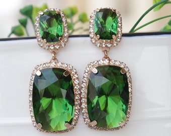 Bridal Earrings, Wedding Jewelry, Crystal  Wedding, Dangle Emerald Earrings,Green Big Earrings,Statement Earrings,Bride Chandeliers