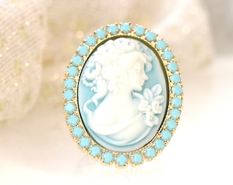 Blue Cameo Ring, Crystal, Victorian Style, Adjustable