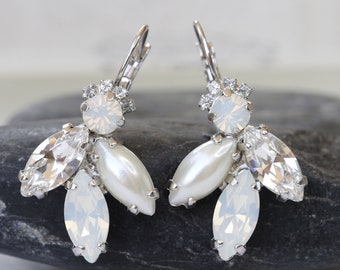 PEARL OPAL Drop EARRINGS,  Bridal Pearl Earrings, Vintage Wedding Earrings, Wedding White Jewelry, Bridesmaid Gift,Art Deco Earring