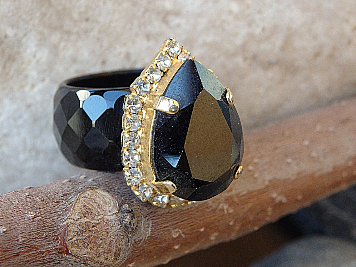 Women's Black Statement Ring with Black Agate Ring with Etsy