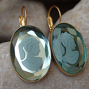 Cameo earrings. Blue romantic cameo earrings. Antique style cameo jewelry gift. Vintage style earrings. Italian cameo earrings.Italy jewelry