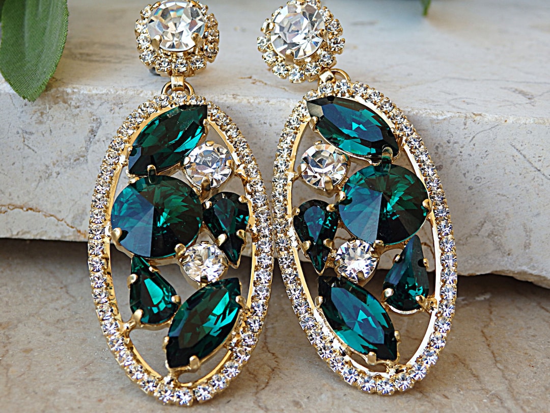 Green Earrings Emerald Earrings Crystal Dark Moss Earrings Dark Green –  Little Desirez Jewelry