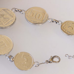 ISRAEL COIN BRACELET, Israeli Jewelry, Coin Bracelet, Charm Bracelet, Gift For Her, Silver Plated, Holy Land Jewelry, Unique Bracelet