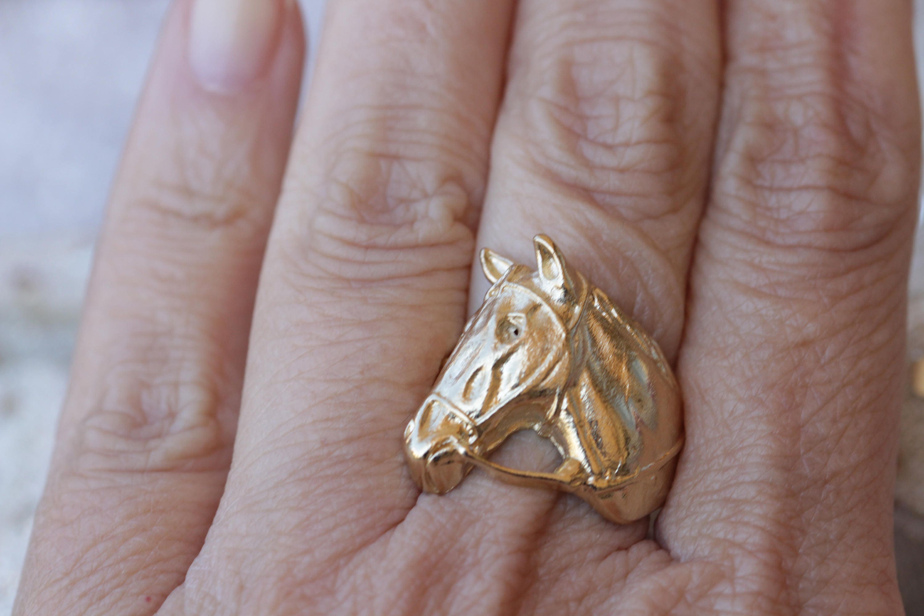 GOLD HORSE RING Gold Horse Charm Unisex Gold Ring Sculpted Etsy