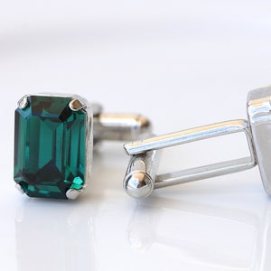 EMERALD CUFFLINKS, Dark Green Cufflinks, Groom Cufflinks, best man cufflinks, Rectangular Suit Gift,  Cufflinks,Father Of The Bride Cufflink