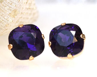 Purple Earrings, Ultra Violet Earrings, Dark Purple Earrings, Bridal Minimalistic Studs, Bridesmaids Jewelry Gifts,  Crystal Studs