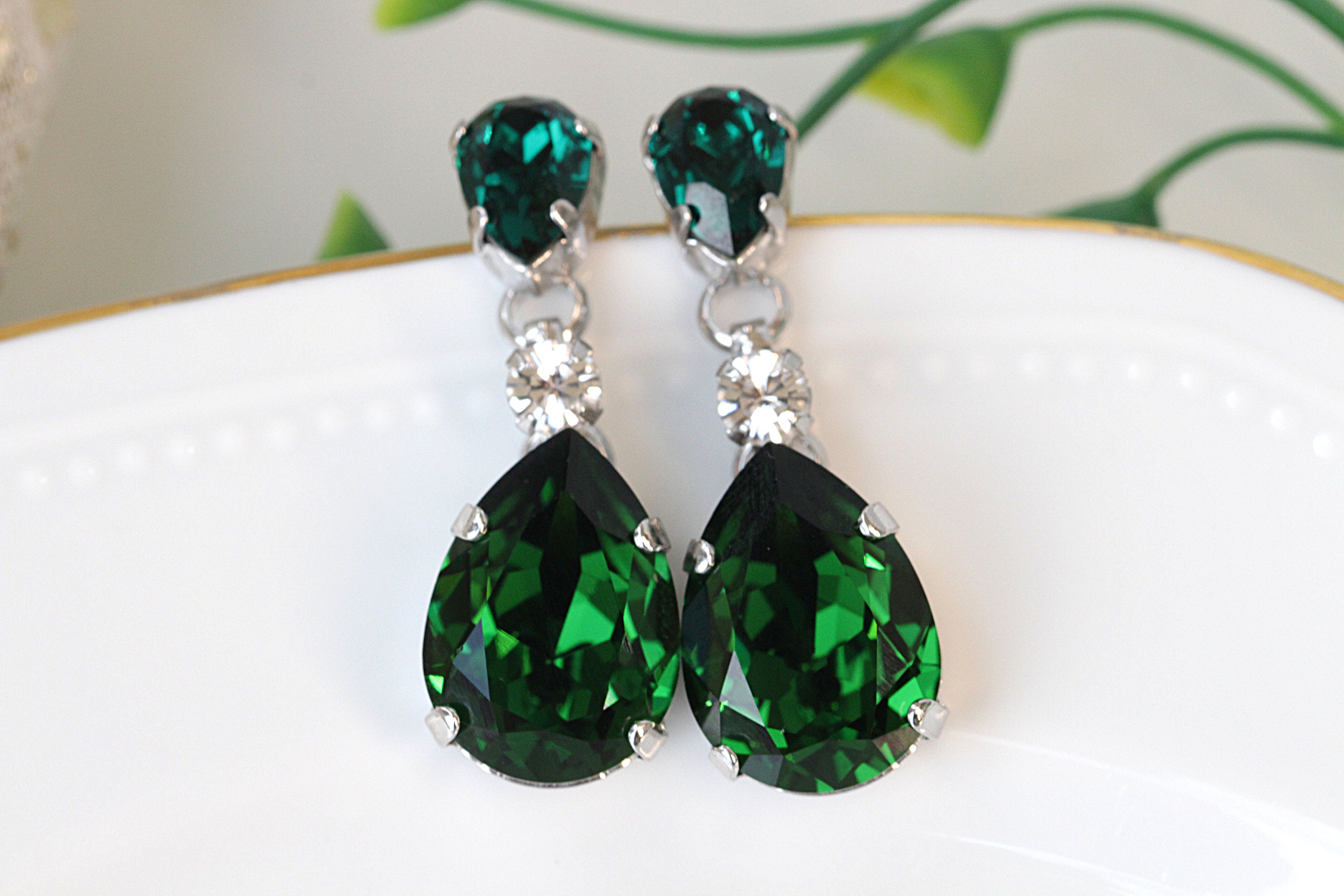 Bridal EMERALD earrings Bridesmaid Dark Green Earrings | Etsy