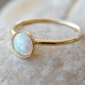 Opal Gold Ring, White Opal Ring, Minimalist Ring, October Birthstone, Opal White Gold Filled Ring, White Opal jewelry, Opal Feminine Ring