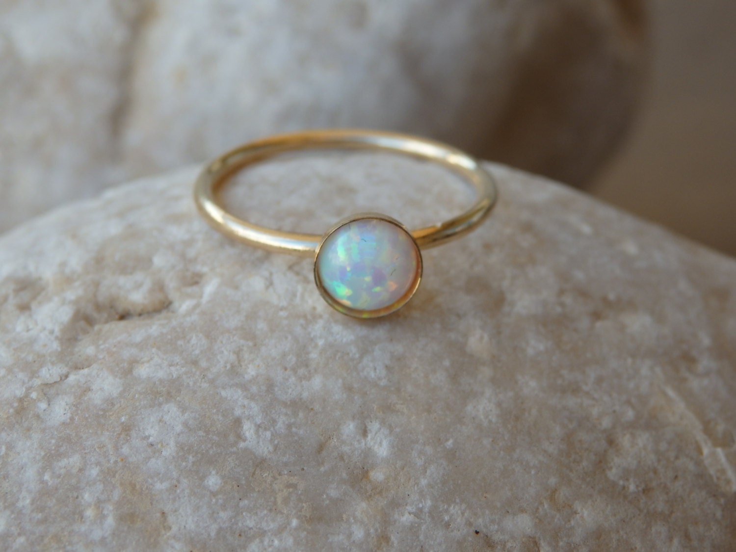 Opal Gold Ring White Opal Ring Minimalist Ring October - Etsy