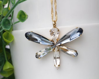 Blauwe kristallen libelketting: cadeau voor haar, bruidssieraden