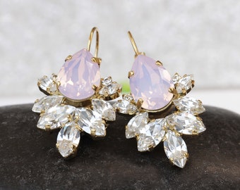 Pink Opal CRYSTAL EARRINGS, Bridal Pink Drop Earrings,  Earrings, Wedding Jewelry For Brides, Bridesmaid Pink Earrings Set Gift