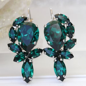 Emerald EARRINGS, Emerald Bridal Earrings,  Emerald Green Earrings, Statement Emerald Earrings, Emerald Cluster Drop Earrings Gift