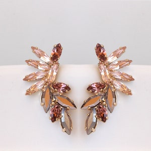 BLUSH PINK EARRINGS, Vintage Rose Gold earrings, Morganite Crystal Wedding jewelry, Antique Pink Earrings, Cluster Studs, Bridal Earrings