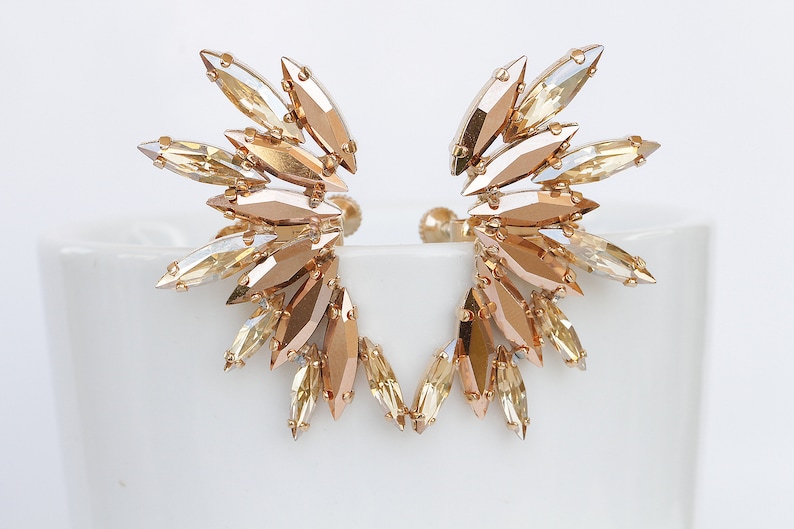 Rose Gold Champagne EAR CLIMBER EARRINGS Bridal Climbing Etsy