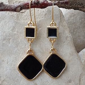 Schwarze Emaille Ohrringe, Geometrische Gold Ohrringe, Raute Raute Ohrringe, Schwarze Emaille Ohrringe, Gold Emaille Ohrringe, Emaille Schmuck