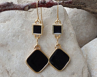 Pendientes colgantes de esmalte negro, joyería geométrica cuadrada