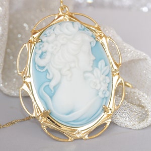 Cameo Necklace, Blue Necklace, Cameo Pendant, Pastel Colors Jewelry, Lady Cameo Necklace, Victorian Style, Acrylic Cameo , Mother's Day Gift image 3