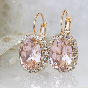 BLUSH BRIDAL EARRINGS, Morganite Crystal Jewelry, Pink Drop Earrings, Bridesmaid Earrings,  Vintage Earrings,Sparkly Dangle Earring